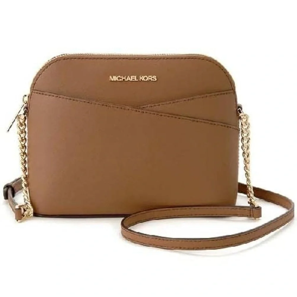 NWT MICHAEL Michael Kors Jet Set Travel Medium Dome Crossbody Bag Leather Brown